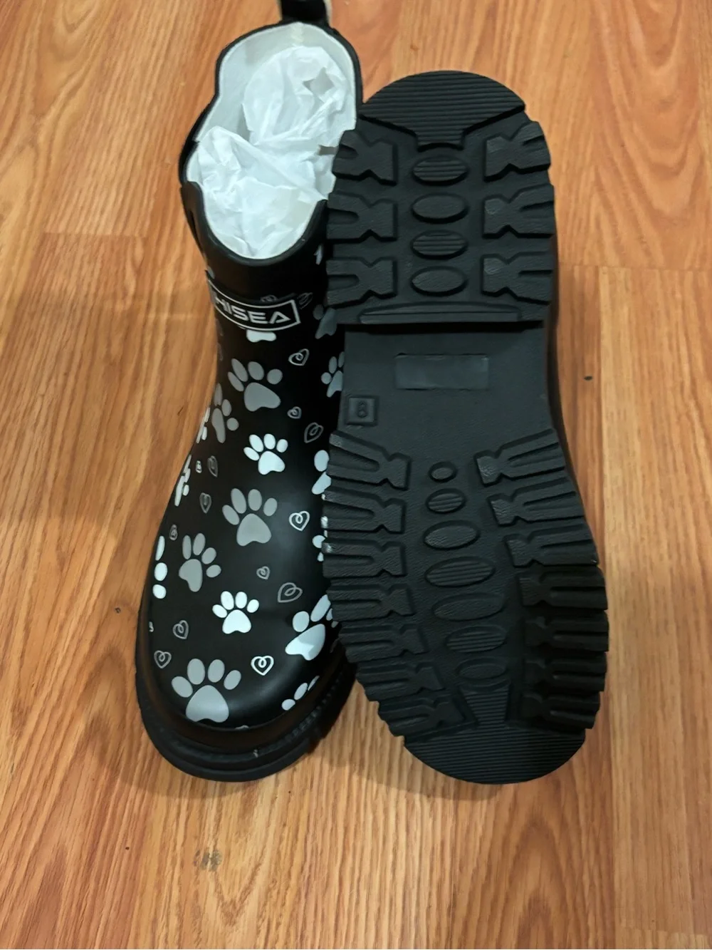 HISEA Women's Waterproof Rubber Chelsea Rain Boots in a playful paw print patter
